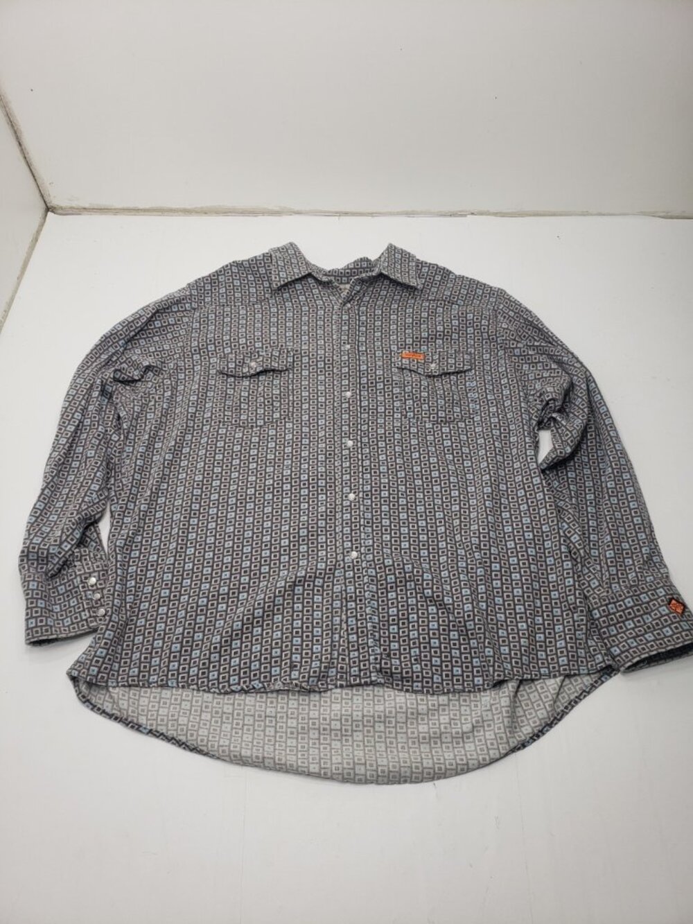 Wrangler Flame Resistant FR Snap Front Work Shirt XXL Regular Gray Geometric